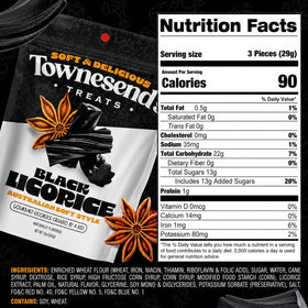 Closeup of pillowy licorice bites with rich flavor from Townesend’s Treats.