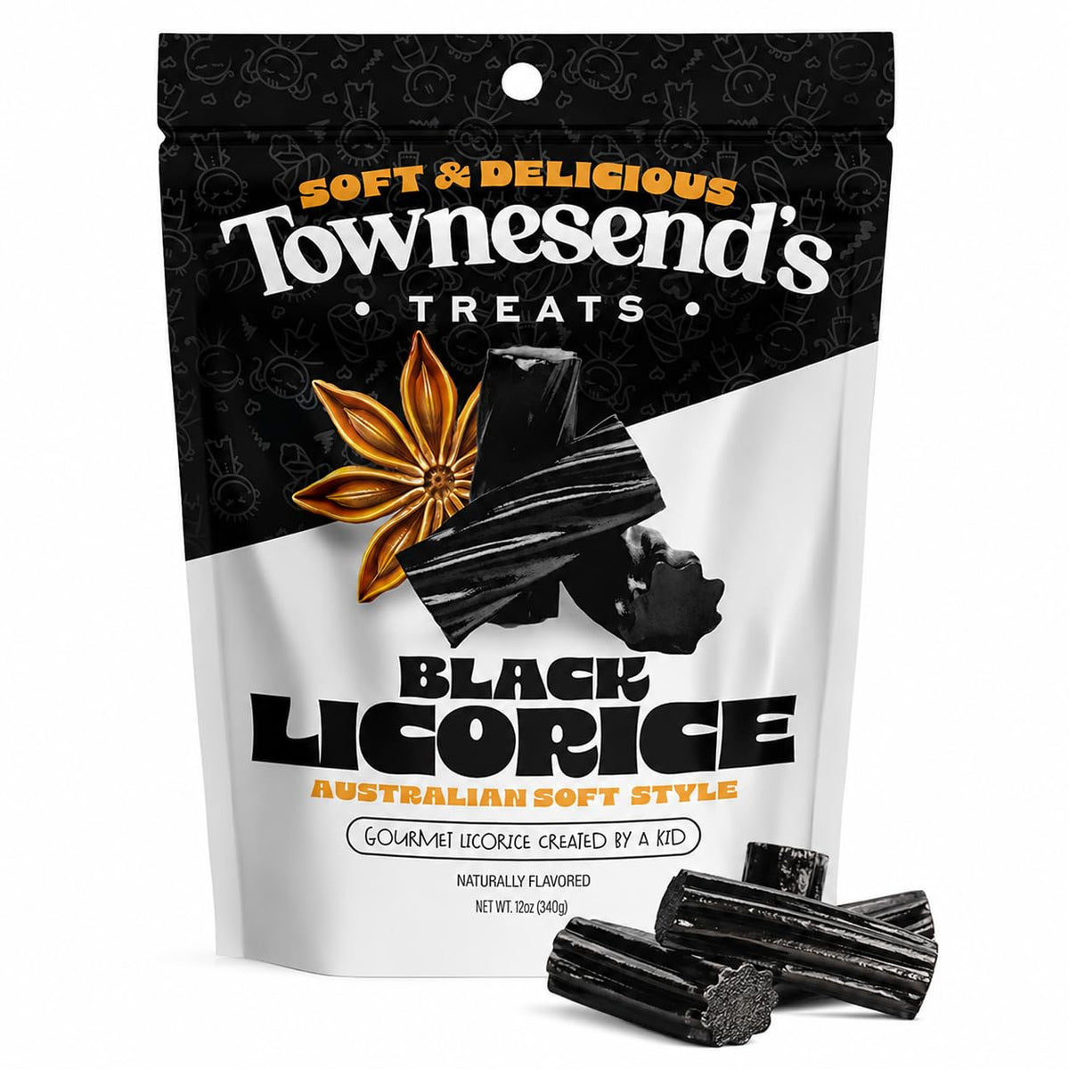 Townesend’s Treats soft-chewy licorice bites in a pack, ideal for satisfying chewy cravings.