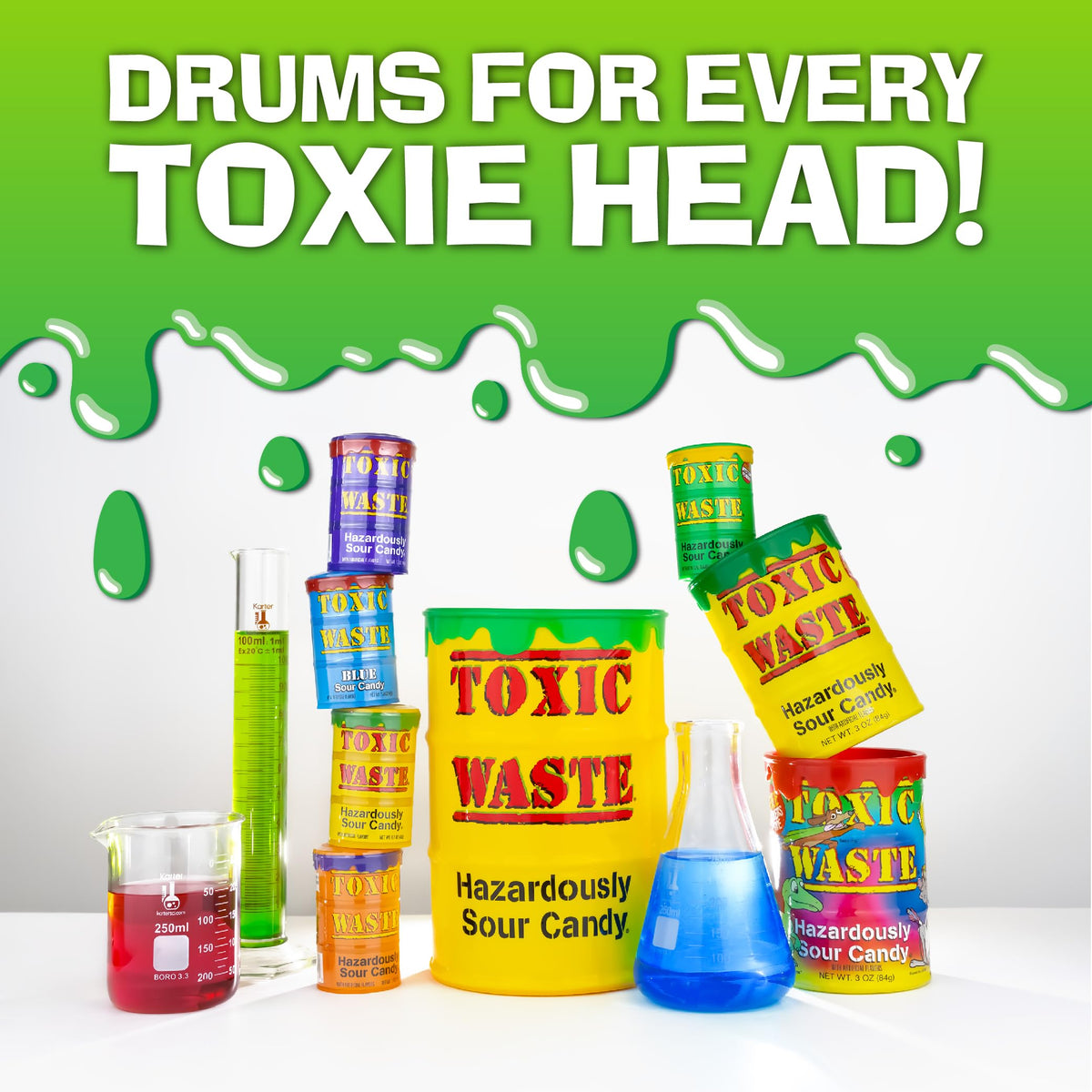 TOXIC WASTE pack close-up shows color and sour notes