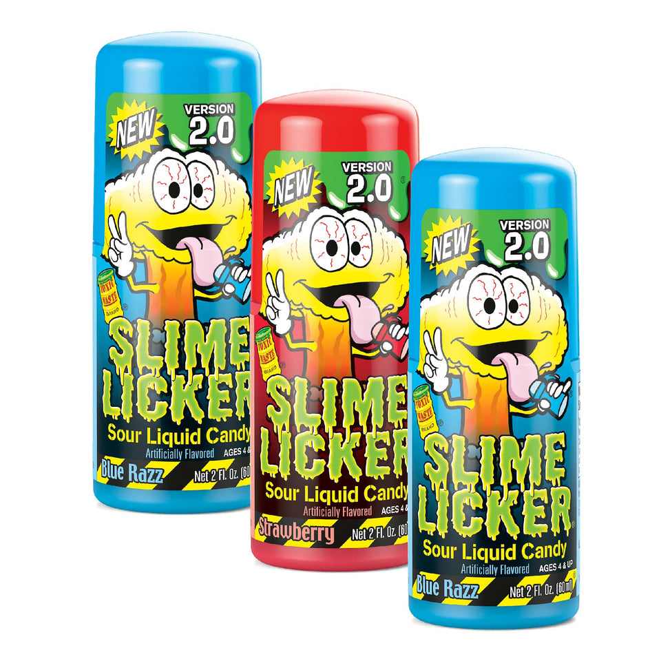 TOXIC WASTE Slime Licker 2.0 Strawberry bottle pour enhances tangy snacking.