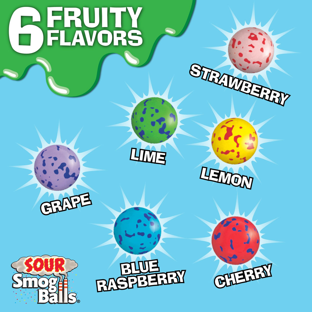 TOXIC WASTE Sour Smog Balls chewy center delivers lasting tang and chew.