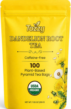 TOZZY Dandelion Tea pyramid bags ready for a quick brew.