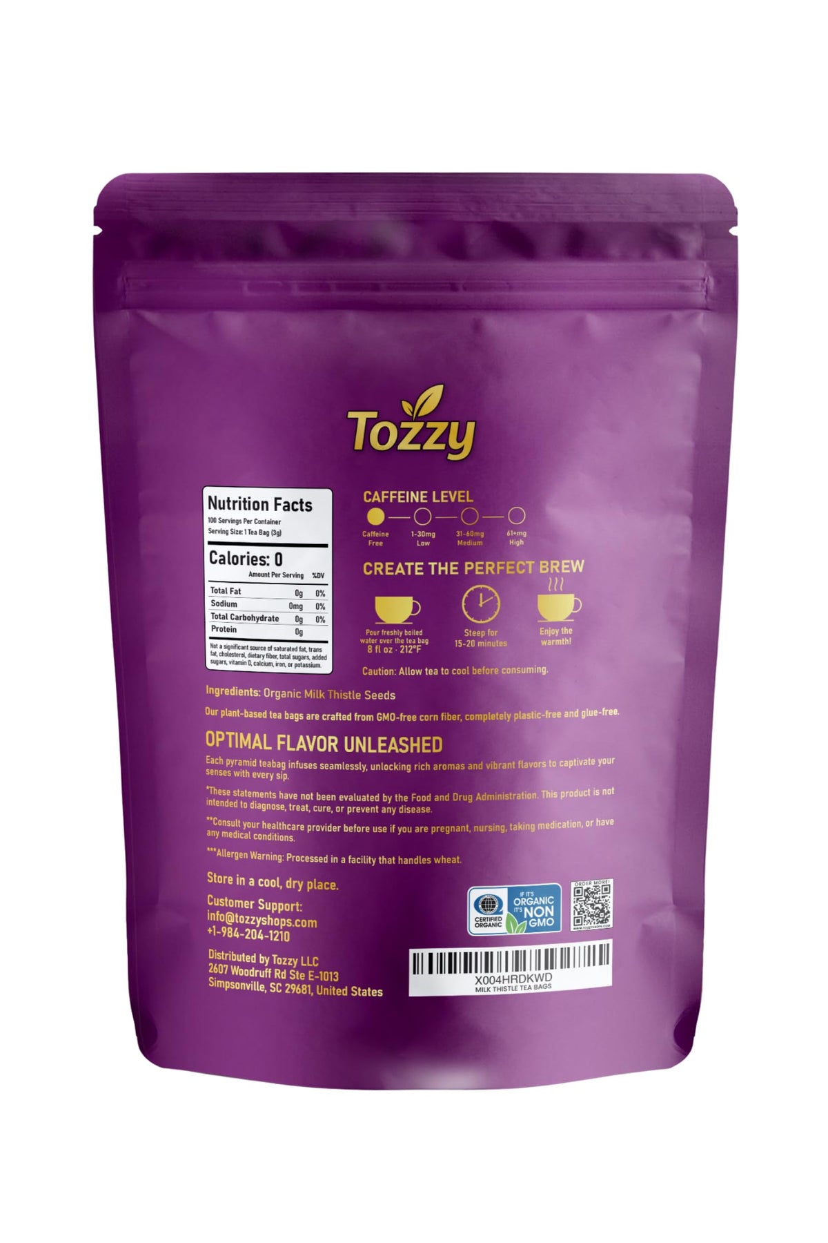 TOZZY Organic Milk Thistle Tea uses responsibly sourced botanicals for pure taste