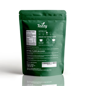 Sustainable sourcing label on TOZZY packaging signals ethical ingredients.