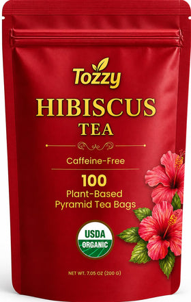 TOZZY Organic Hibiscus Tea – pyramid bag for easy steeping.