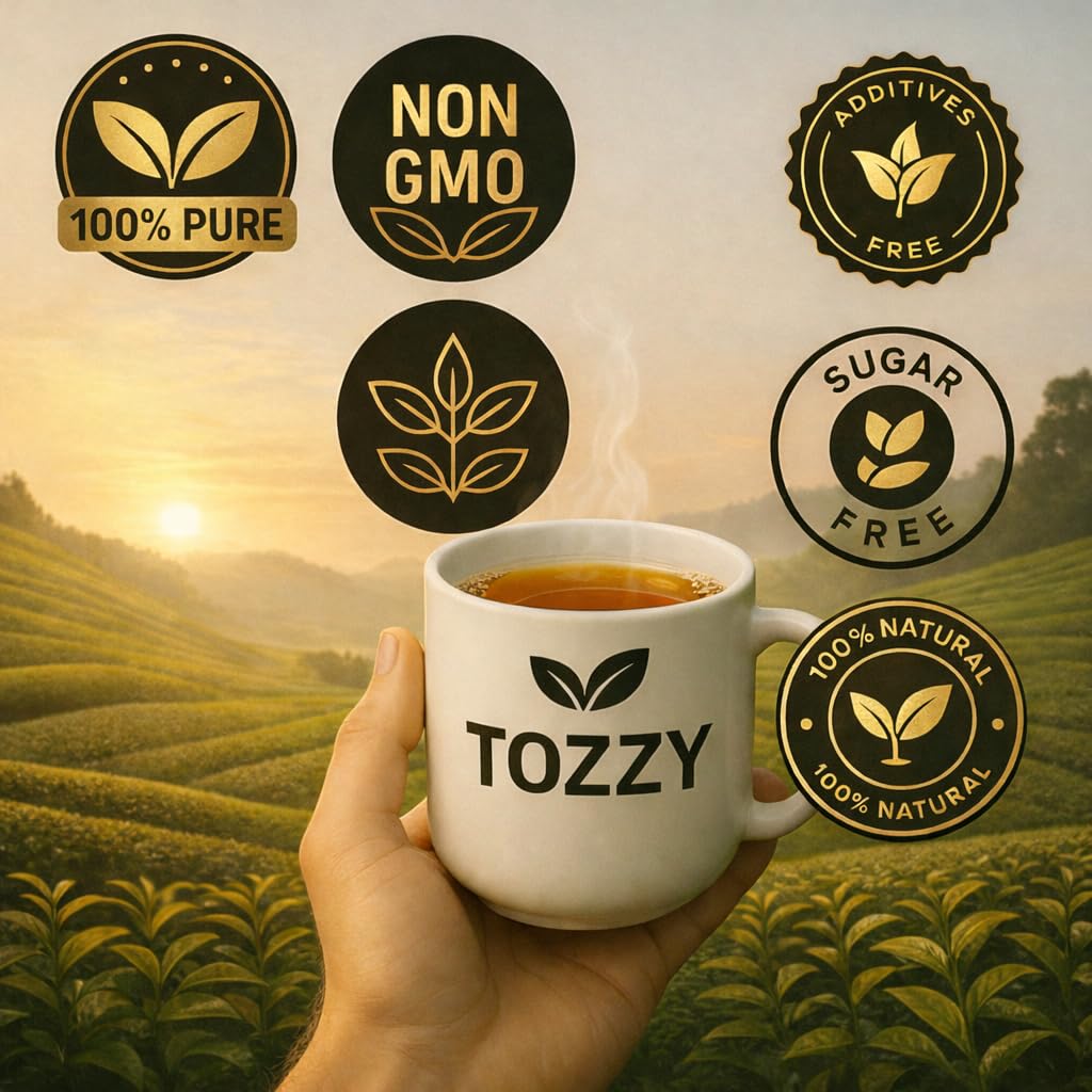Tozzy Organic Oolong Tea packaging showcases an eco-friendly design.