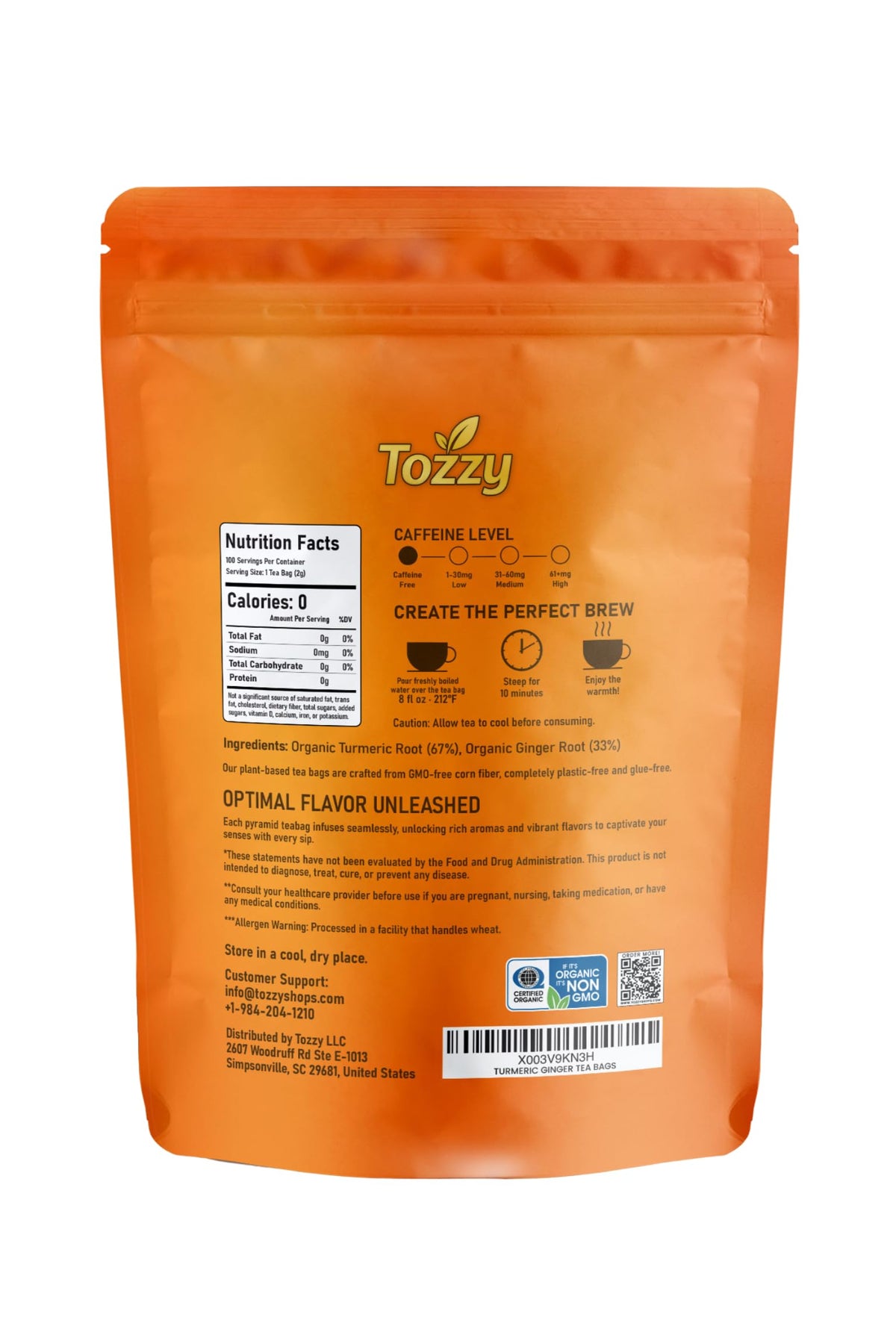 TOZZY organic turmeric and ginger ingredients fuel cozy, flavorful infusions.
