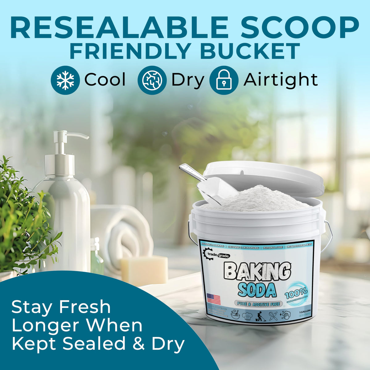 Trade Grade baking soda deodorizes fridge, shoes, and drains for fresher spaces.