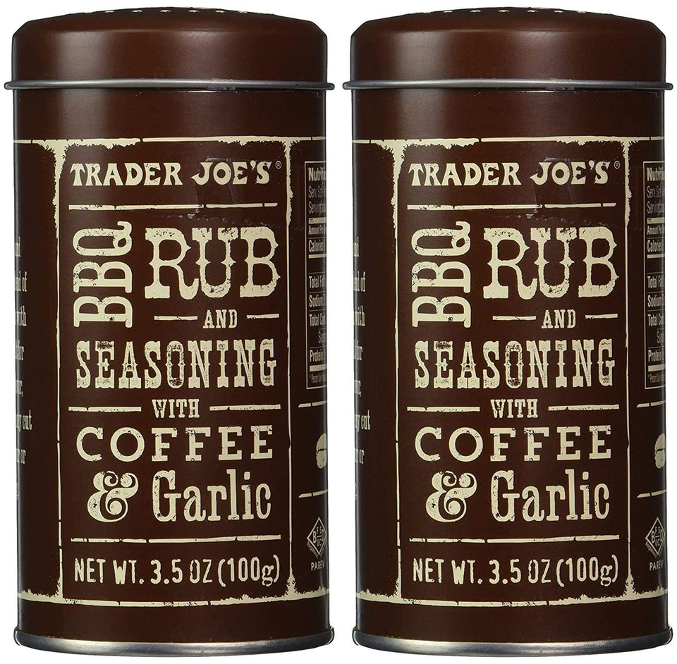 Trader Joe's BBQ Rub with Coffee and Garlic pack-2 enhances grilling flavor.