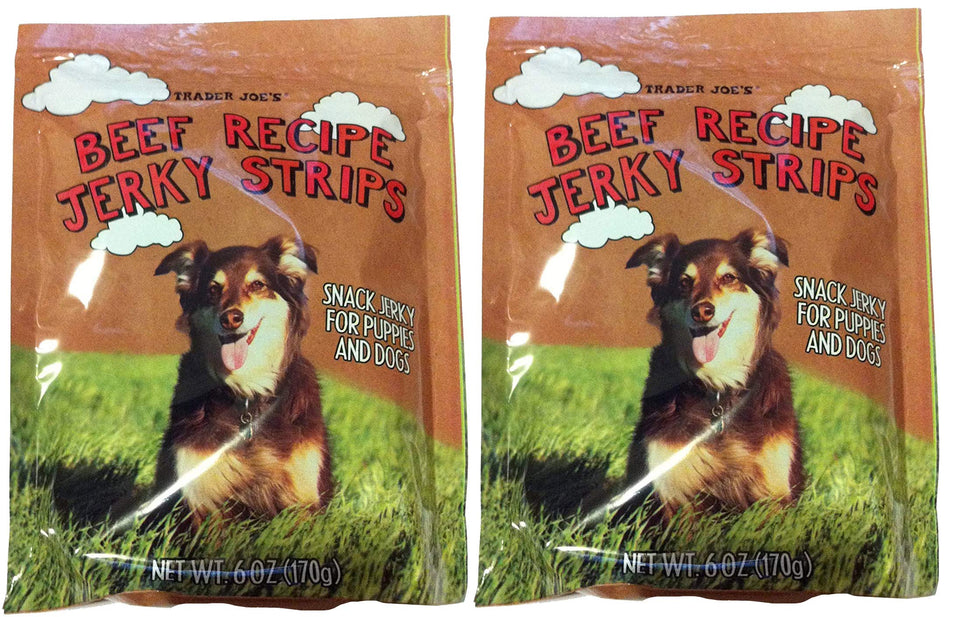 Trader Joe's Beef Recipe Jerky Strips 6 oz pack-shot for dogs, great training treat.