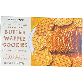 Trader Joe's Belgian Butter Waffle Cookies pack-shot highlighting rich butter flavor for snacking