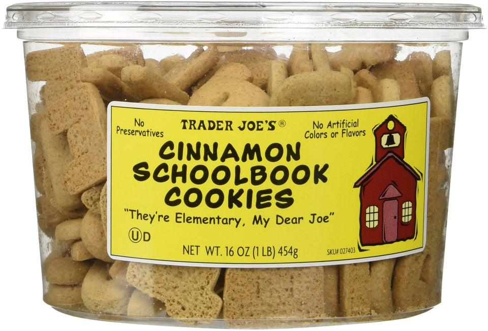 Trader Joe's Cinnamon Schoolbook Cookies on a plate, perfect afternoon snack with a warm cup of tea.