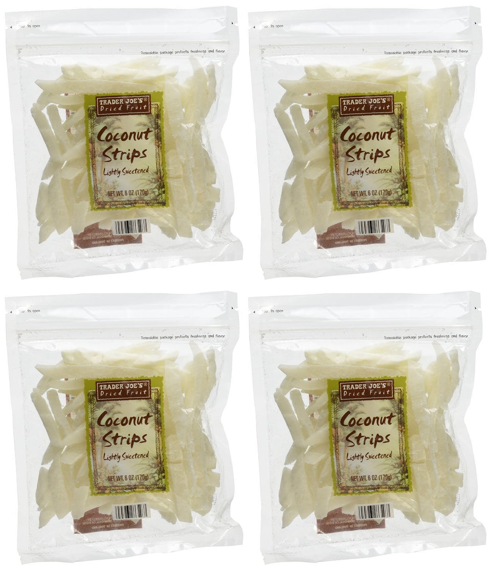 Trader Joe's Coconut Strips 6oz pack on the go, convenient and tasty.