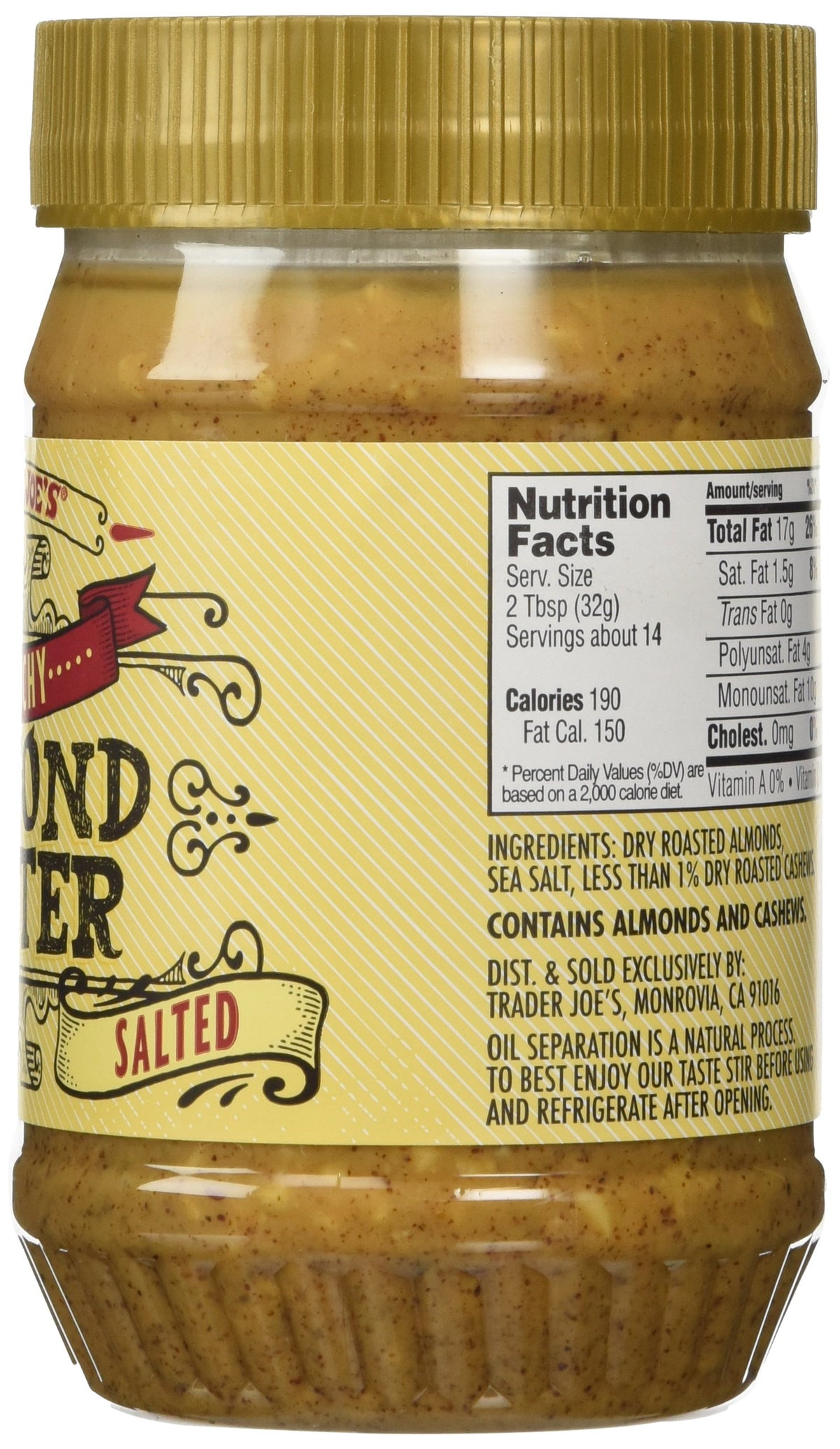 Trader Joe's Crunchy Almond Butter Salted 2 Pack pack-shot shows two jars for convenient snacking