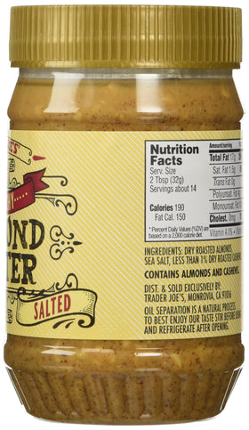 Trader Joe's Crunchy Almond Butter Salted 2 Pack pack-shot shows two jars for convenient snacking