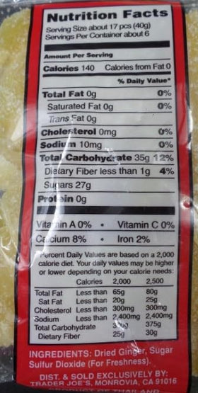 Trader Joe's crystallized ginger sweet & spicy pack-2 ideal for travel snacking or baking.