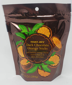 Trader Joe's dark chocolate orange sticks box-front showing convenient gift-ready packaging