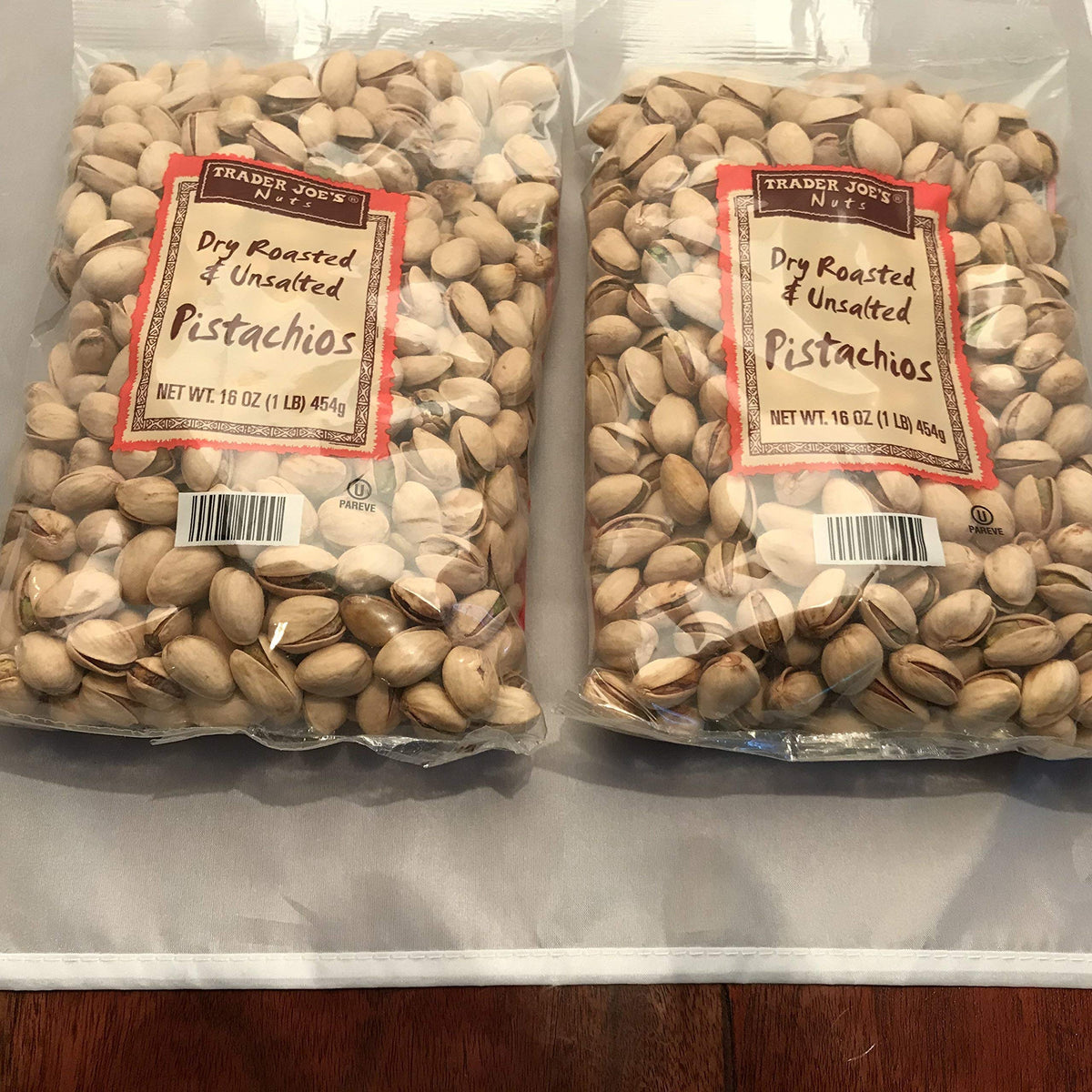 Trader Joe's Dry Roasted and Unsalted Pistachios close-up view, a protein-rich snack for busy days.