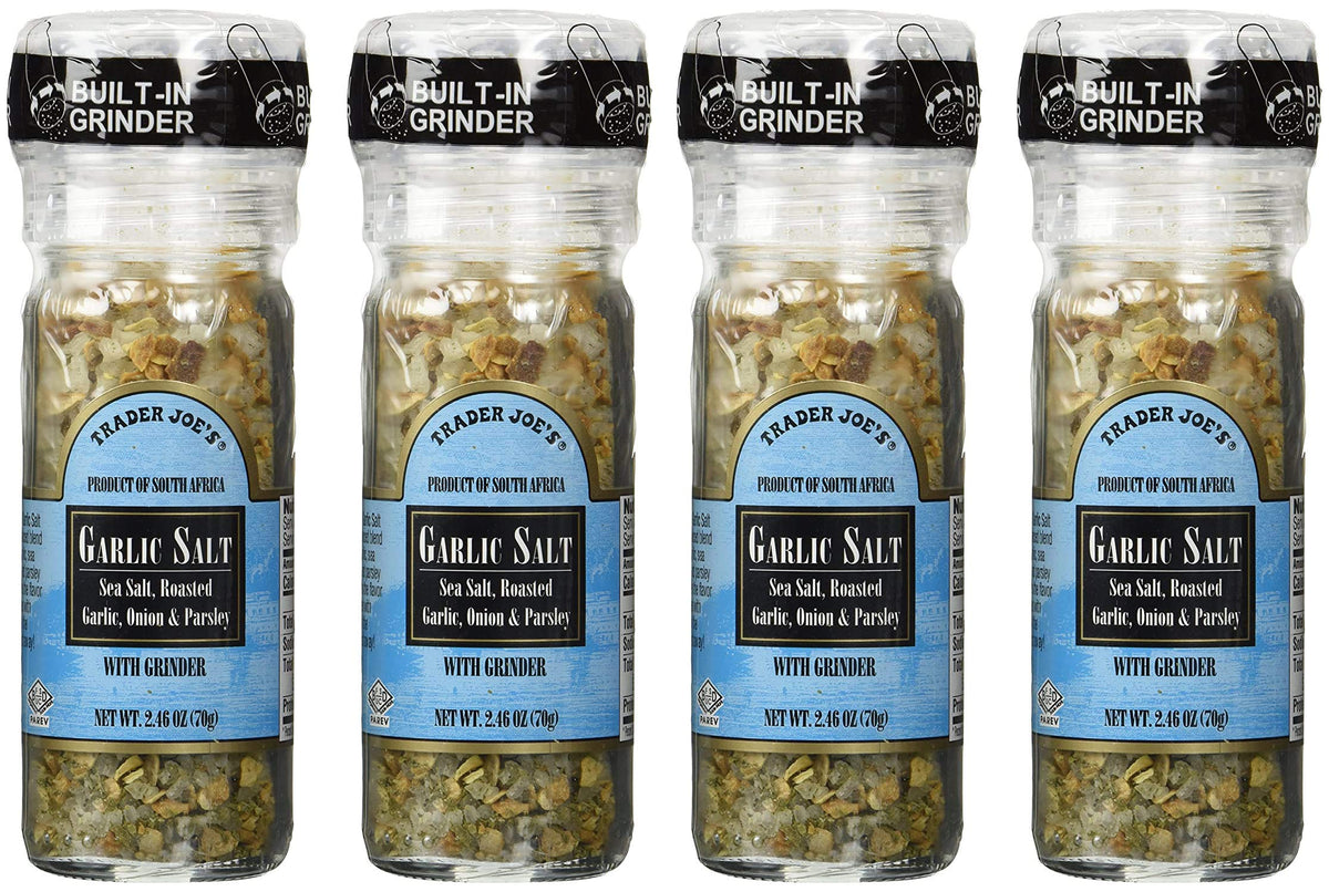Trader Joe's Garlic Salt with Grinder 4-pack front view for easy seasoning