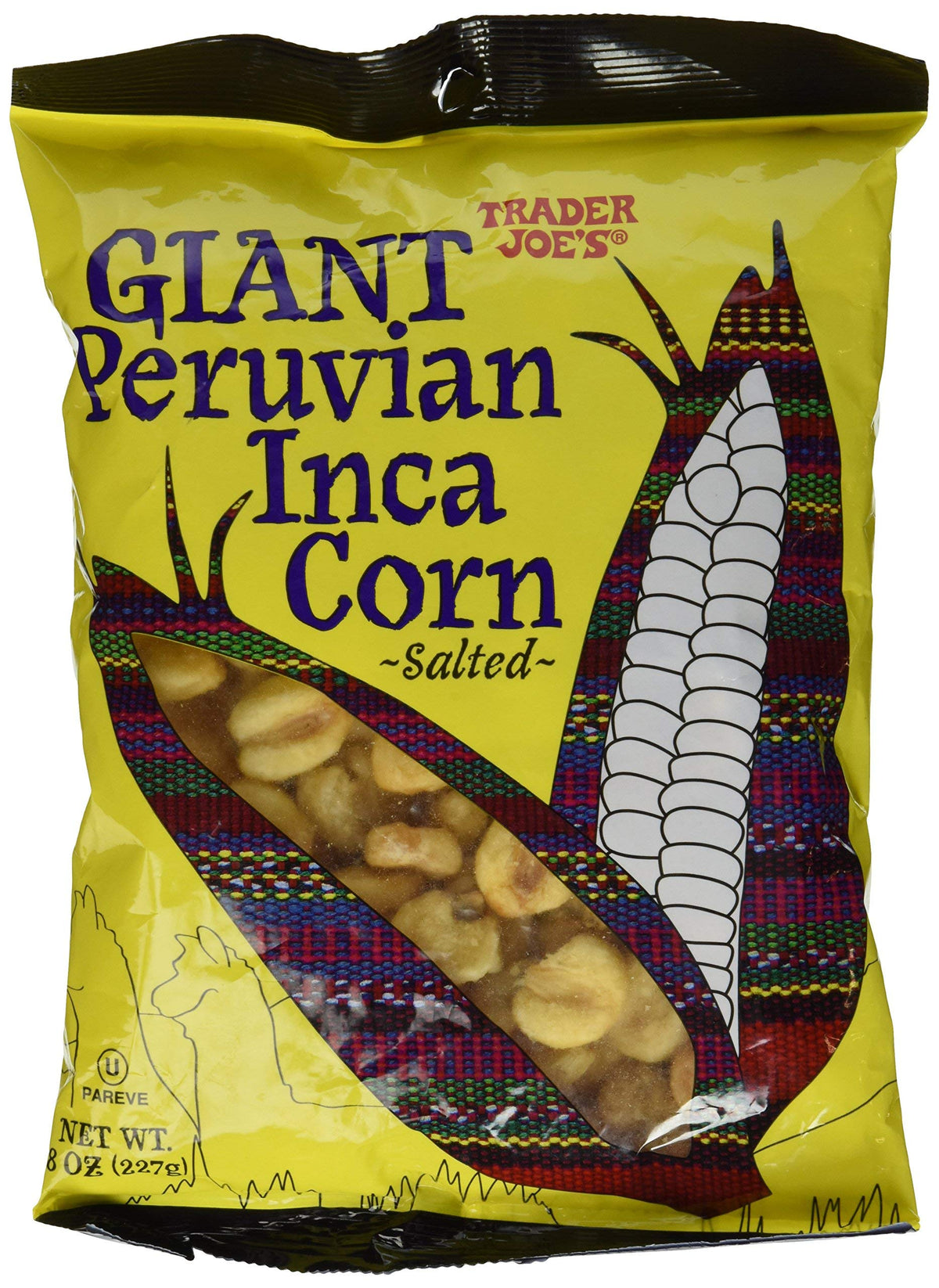 Trader Joe's Giant Peruvian Inca corn snack, salty and crunchy, ideal for quick bites.