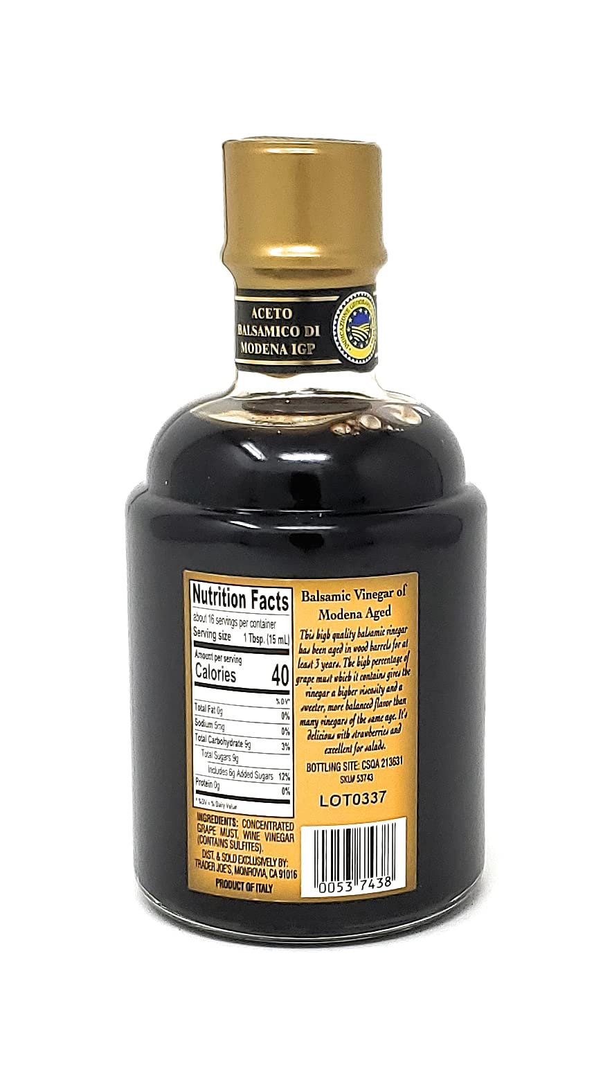 Trader Joe's Gold Aceto Balsamico di Modena pour, perfect as a glaze on meats or fruit