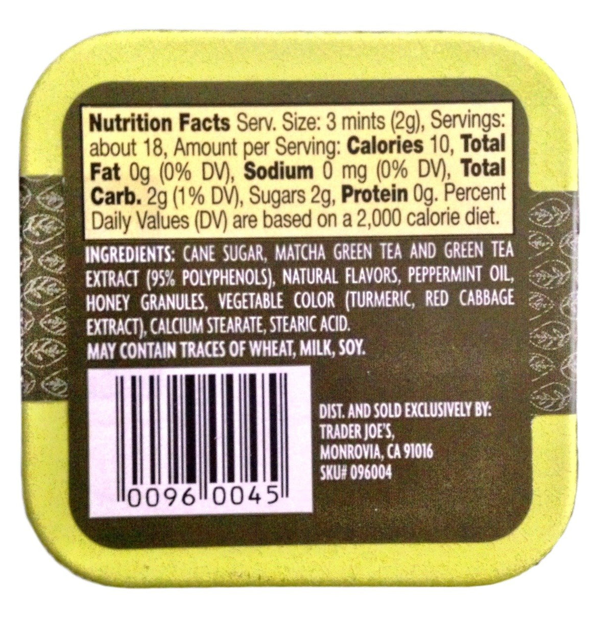 Trader Joe's Green Tea Infused Mints close-up showing a crisp mint flavor.