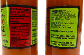 Trader Joe's Habanero Hot Sauce pack 2, bottle back, vibrant flavor for grilled meats and dips.