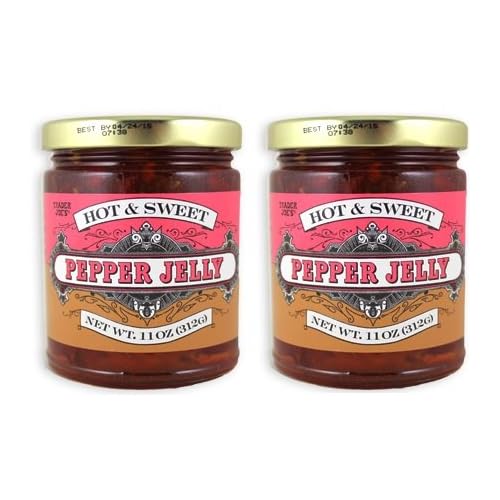 Trader Joe's Hot & Sweet Pepper Jelly bottle pour—great for cheese boards and quick toppings