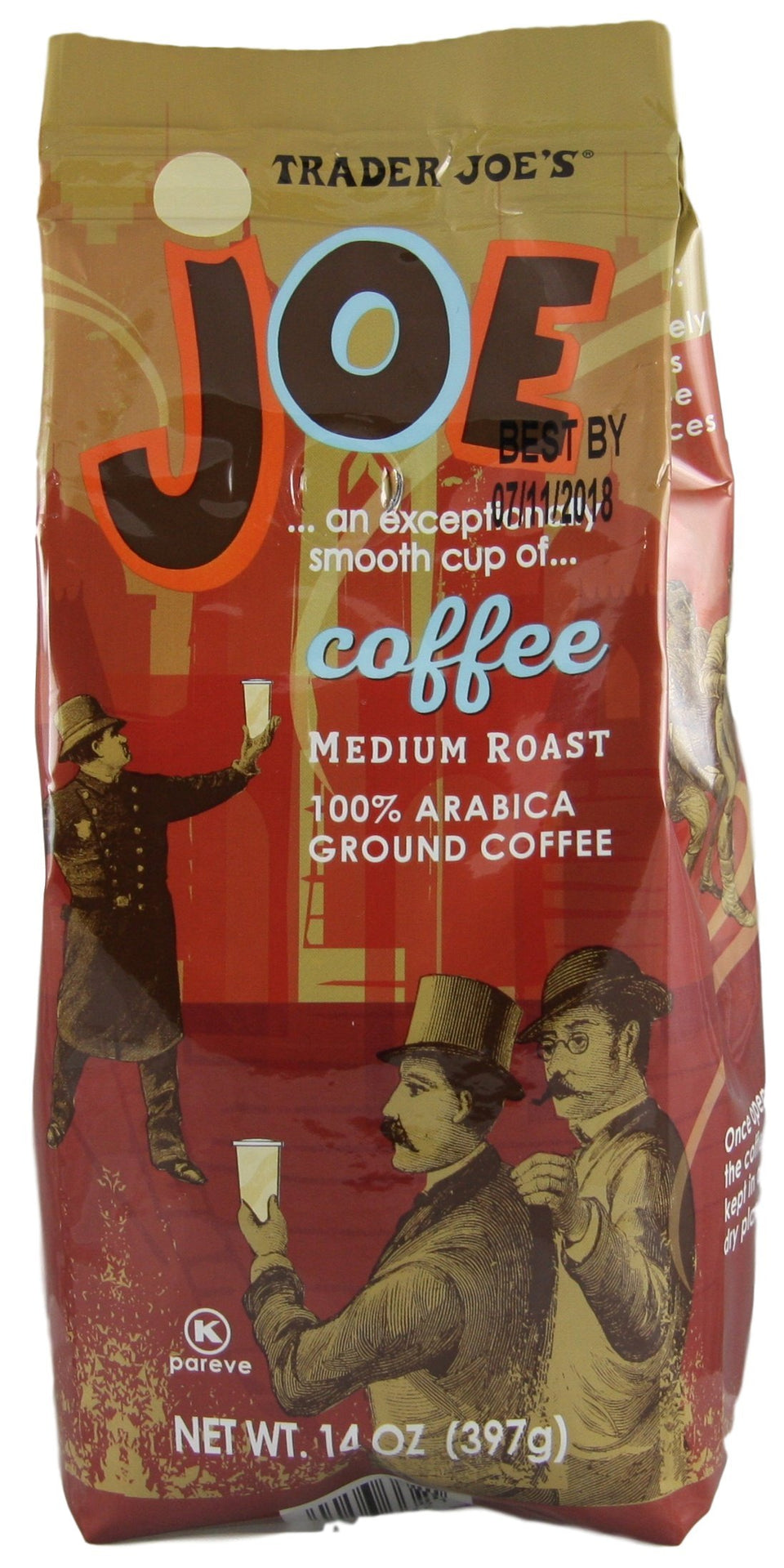 Trader Joe's Joe Ground Coffee 14 oz bag photo for everyday drip brewing.