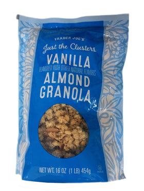 Trader Joe's Just the Clusters Vanilla Almond Granola bowl close-up for a crunchy morning bowl