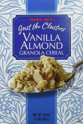 Trader Joe's Just the Clusters Vanilla Almond Granola serving bowl ready to top yogurt