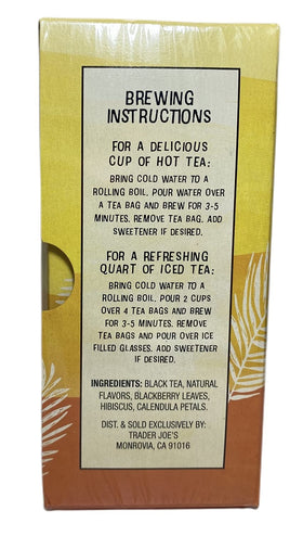 Trader Joe's Mango Black Tea being poured into a mug for a relaxing break.