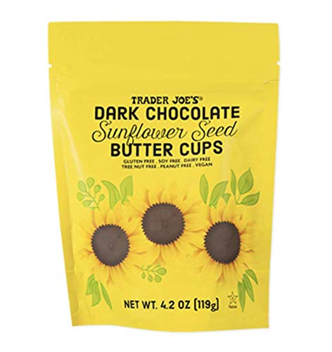 Trader Joe's mini dark chocolate sunflower seed butter cups – nut-free treat, convenient 15-pack for on-the-go snacking.