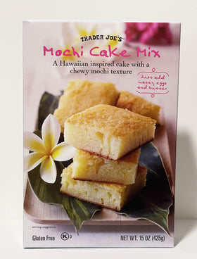 Trader Joe's Mochi Cake Mix batter ready to bake with tropical Hawaiian flavor potential.