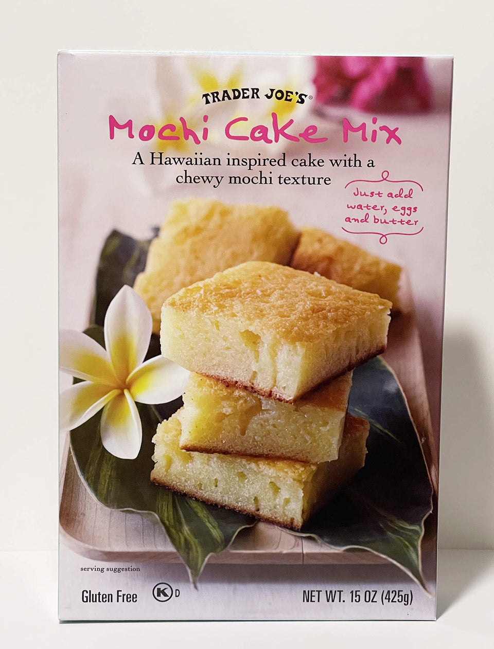 Trader Joe's Mochi Cake Mix batter ready to bake with tropical Hawaiian flavor potential.