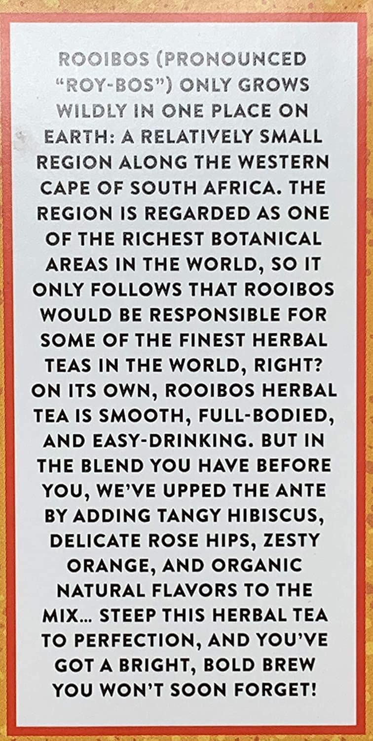 Trader Joe's Organic Blood Orange Rooibos tea cup ready to enjoy aromatic infusion.
