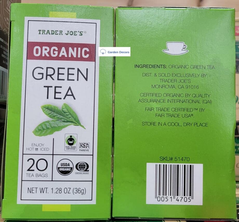 Trader Joe's Organic Green Tea tea bags closeup highlighting convenient packaging.