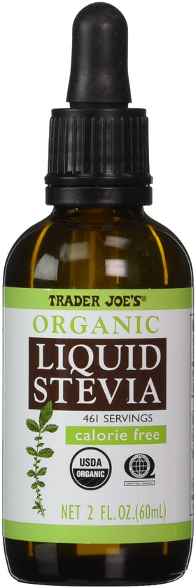Trader Joe's Organic Liquid Stevia bottle for compact, zero-calorie sweetness.