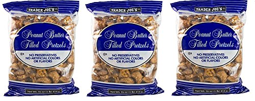 Trader Joe's Peanut Butter Filled Pretzels in three 1 lb bags for easy sharing and storage.