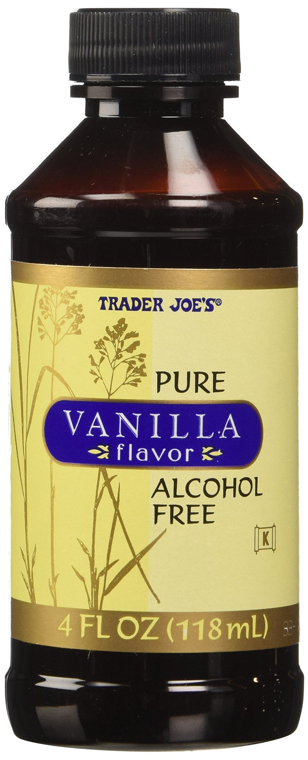 Trader Joe's Pure Vanilla Flavor Alcohol Free bottle for baking, coffee, and desserts