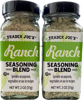 Trader Joe's Ranch Seasoning Blend bottle close-up highlighting herb notes for grilled chicken