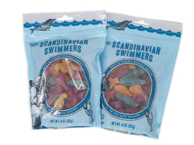 Trader Joe's Scandinavian Swimmers gummies in fish shapes, vibrant colors for lunchbox treats.