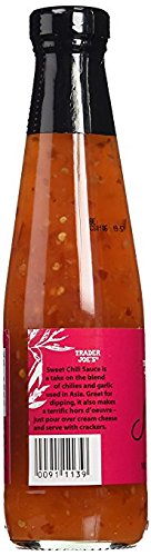 Close-up of Trader Joe's Sweet Chili Sauce for dipping with garlic and chile notes.