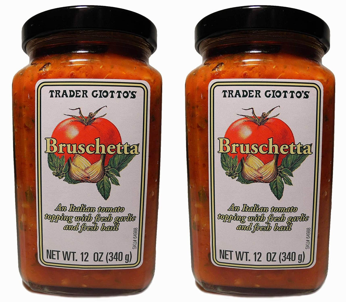 Trader Joe's Trader Giotto's bruschetta pack 2 on a rustic board, ready for entertaining.