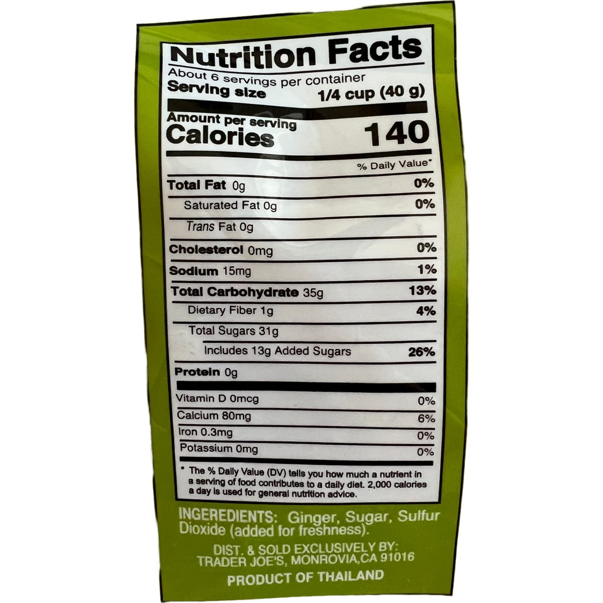 Trader Joe's Uncrystallized Candied Ginger two-pack on shelf—value pack for pantry use.