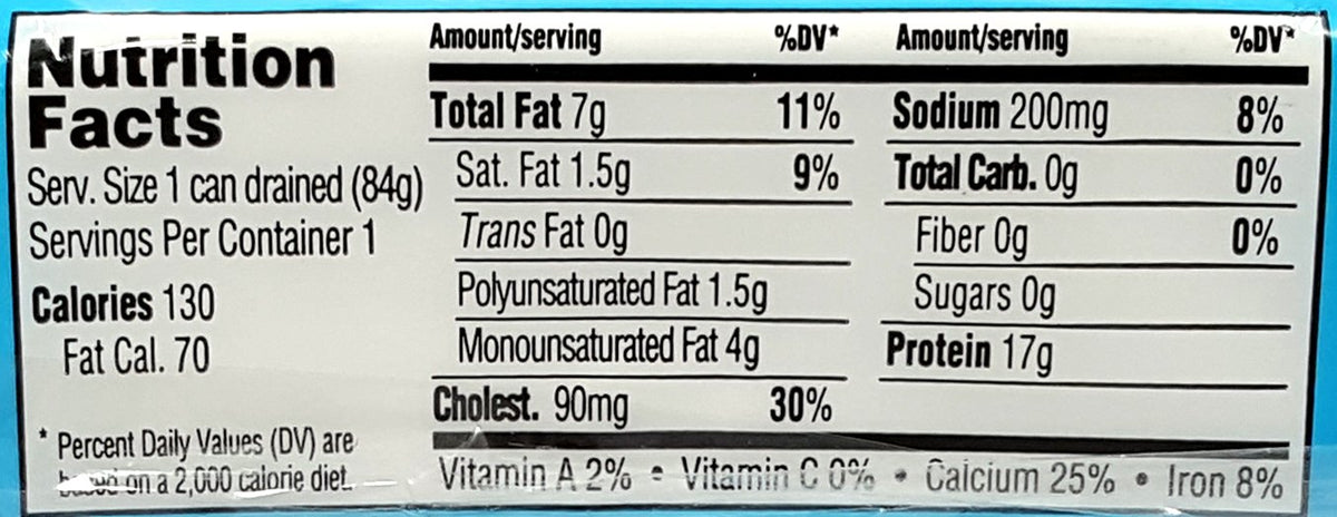 Trader Joe's sardines nutrition panel highlights protein content.