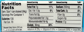 Trader Joe's sardines nutrition panel highlights protein content.