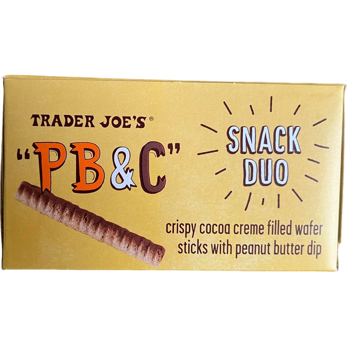 Trader Joe's wafer sticks closeup; cocoa creme visible in the bite.