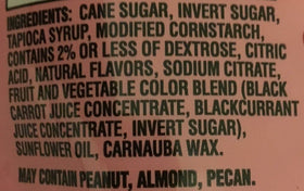 Trader Joe's X's & O's gummy close-up showcases chewy texture and bright colors