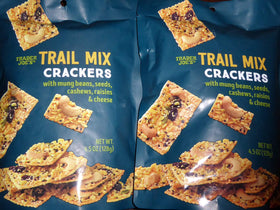 TraderB Trail Mix Crackers closeup of mung beans and cheese flavors for a savory snack.